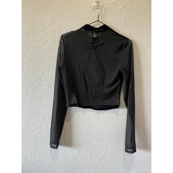 Bershka Mesh and Velvet Cropped Long Sleeve Top Black Sz L Party Glam Club - Picture 7 of 8